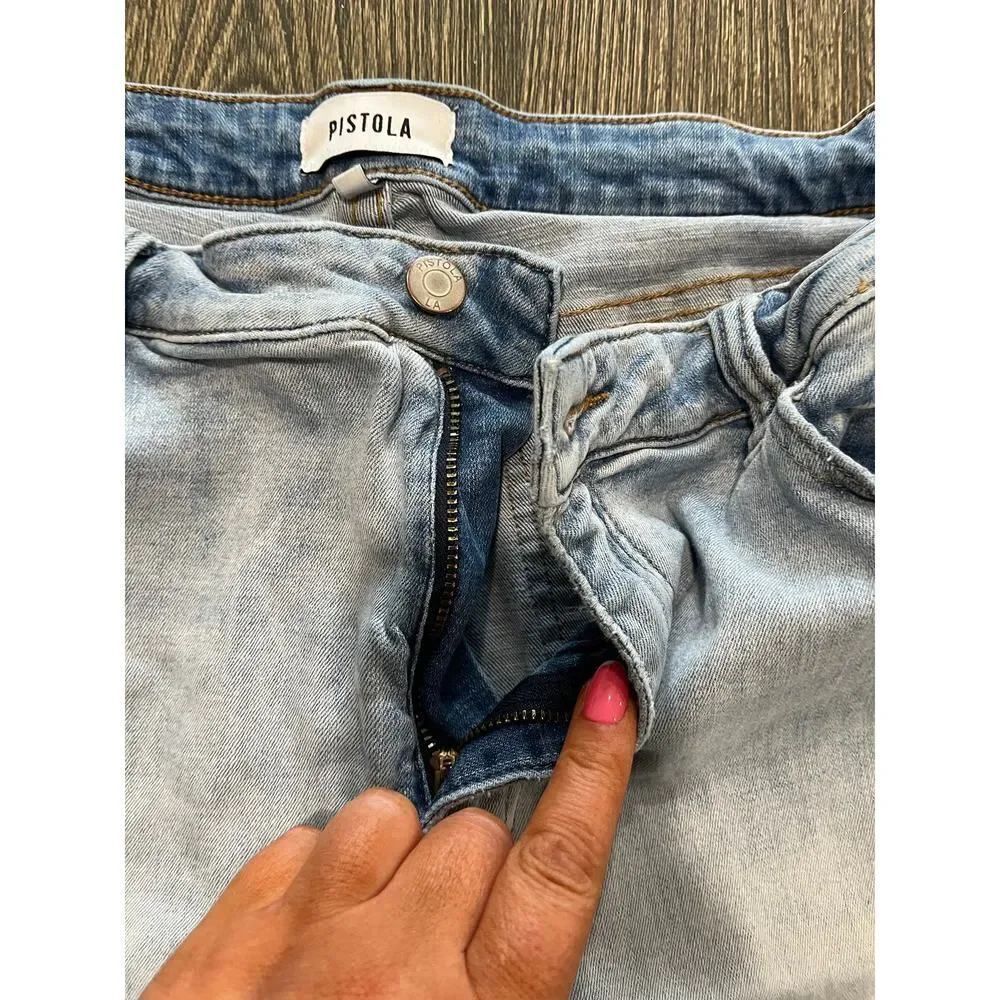 Pistola Arielle Skinny Scissor Cut Hem Jeans Mid Rise Light Wash Blue Size 33 - Picture 4 of 12